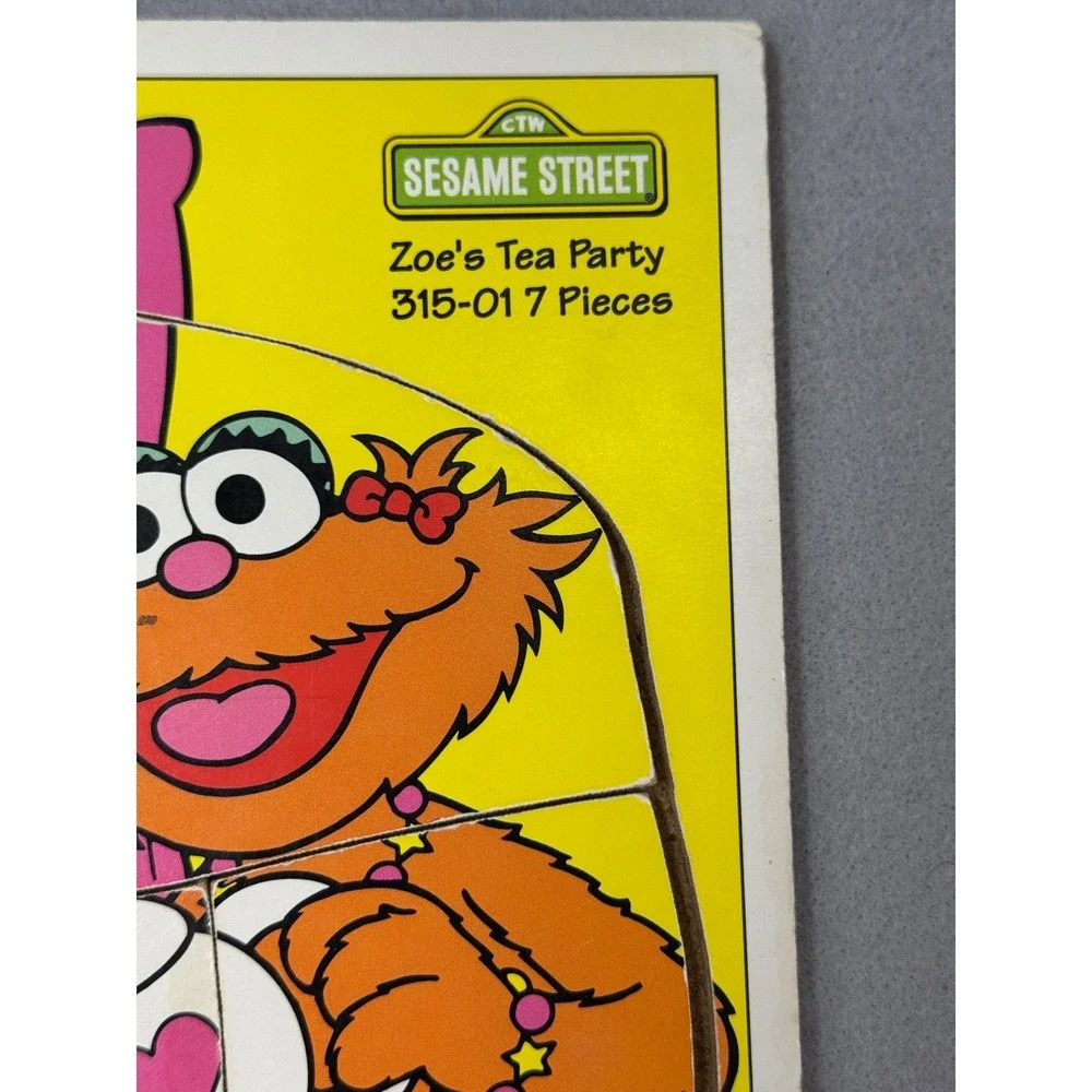 Vintage 1994 Playskool Sesame Street Puzzle Kids Wood Good Zoe's Tea Party 7pc
